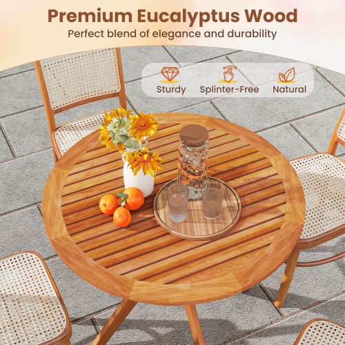 Costway 35.5 Inch Patio Wood Dining Table with Slatted Tabletop & Curved Legs for Backyard
