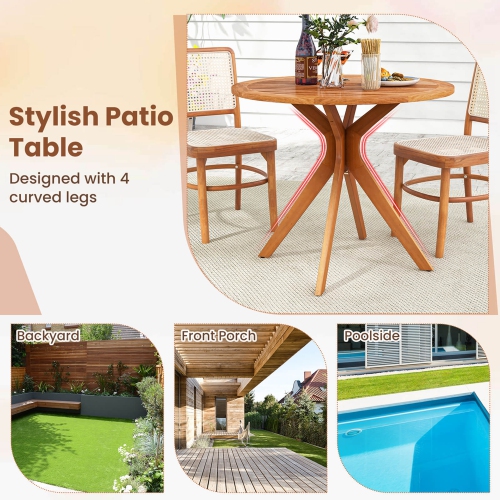 Costway 35.5 Inch Patio Wood Dining Table with Slatted Tabletop & Curved Legs for Backyard