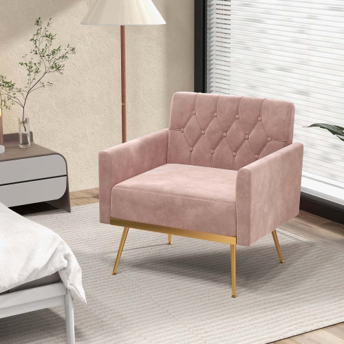 Chaise d'appoint moderne en velours avec dossier capitonné en métal doré et repose-pieds de Costway