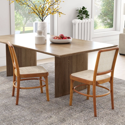 Costway Set of 2 Boho Dining Chairs with Teak Wood Structure & Footrests for Indoor Use