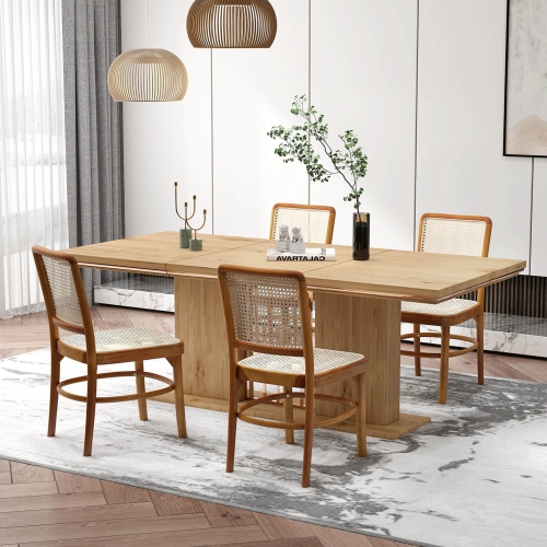 Costway Set of 2 Boho Dining Chairs with Teak Wood Structure & Footrests for Indoor Use