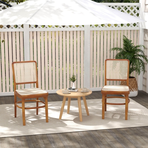 Costway Set of 4 Boho Dining Chairs with Teak Wood Structure & Footrests for Indoor Use