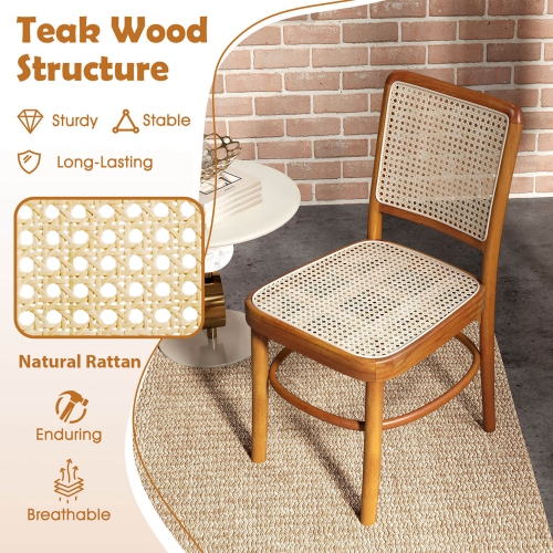 Costway Set of 4 Boho Dining Chairs with Teak Wood Structure & Footrests for Indoor Use