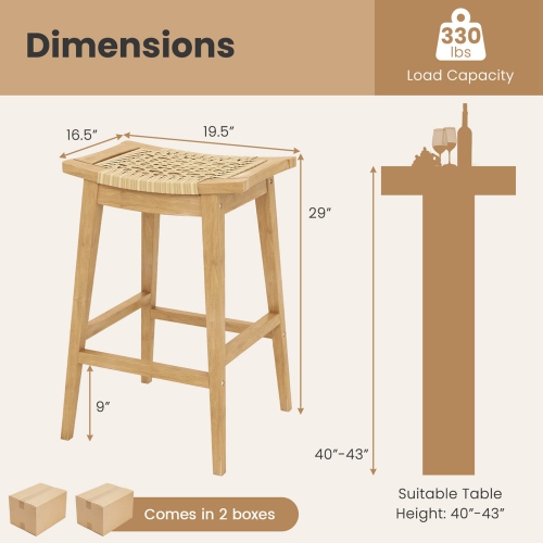 Tabouret de bar en teck de 29 po avec repose-pieds et siège de selle Boho 2 de Costway