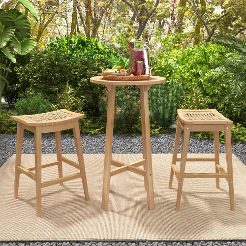 Tabouret de bar en teck de 29 po avec repose-pieds et siège de selle Boho 2 de Costway
