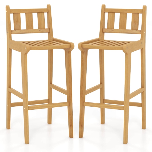 Costway 2 PCS 30" Teak Wood Bar Stool with Footrest & Backrest Wooden Bar Height Chair