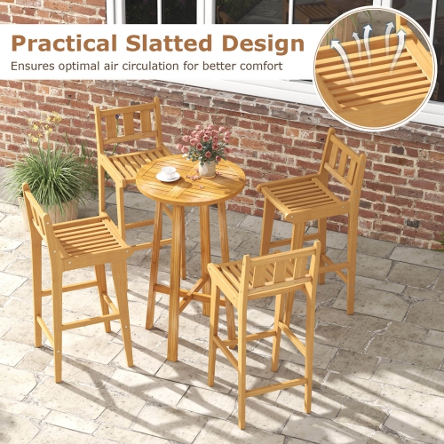 Costway 1 PCS 30" Teak Wood Bar Stool with Footrest & Backrest Wooden Bar Height Chair