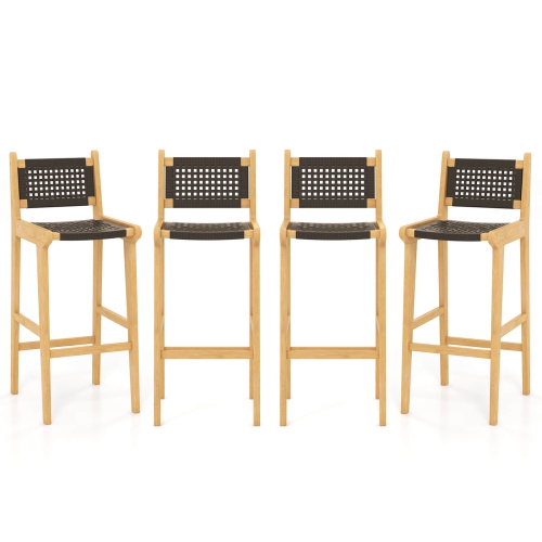 Costway 4 PCS 30" Teak Wood Bar Chair with Backrest & Footrest Bar Height Chair for Deck