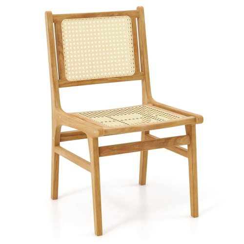 Costway 1 PCS Rattan Dining Chair with Natural Cane Woven Backrest & Seat & Teak Wood Frame