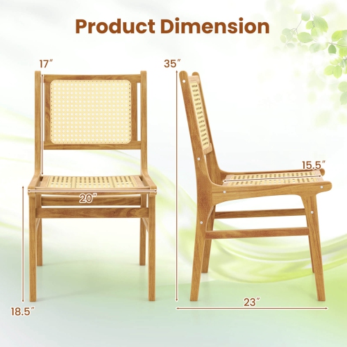Costway 1 PCS Rattan Dining Chair with Natural Cane Woven Backrest & Seat & Teak Wood Frame