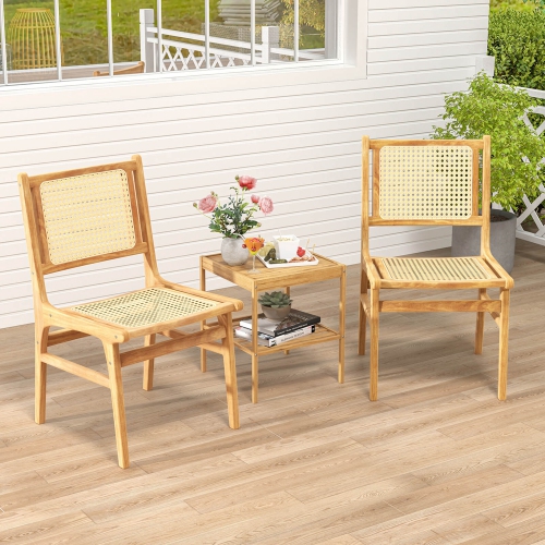 Costway 1 PCS Rattan Dining Chair with Natural Cane Woven Backrest & Seat & Teak Wood Frame