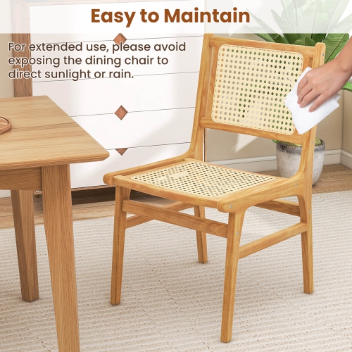 Costway 1 PCS Rattan Dining Chair with Natural Cane Woven Backrest & Seat & Teak Wood Frame