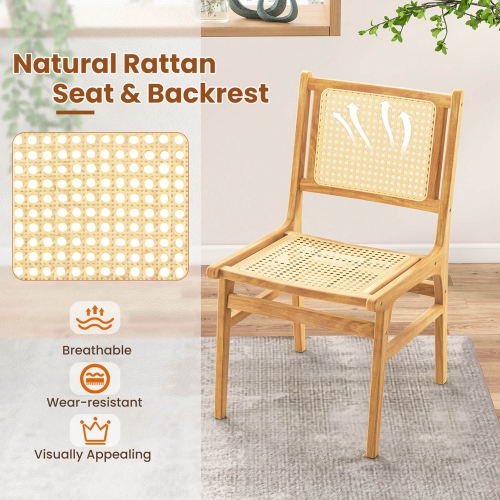 Costway 1 PCS Rattan Dining Chair with Natural Cane Woven Backrest & Seat & Teak Wood Frame