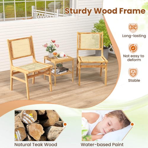 Costway 1 PCS Rattan Dining Chair with Natural Cane Woven Backrest & Seat & Teak Wood Frame
