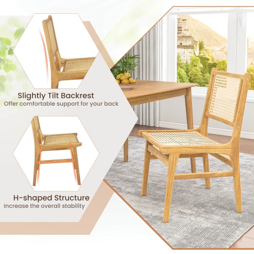 Costway 1 PCS Rattan Dining Chair with Natural Cane Woven Backrest & Seat & Teak Wood Frame