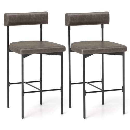COSTWAY  26" Upholstered Bar Stools Set Of 2 With Padded Cushion & Backrest Footrest