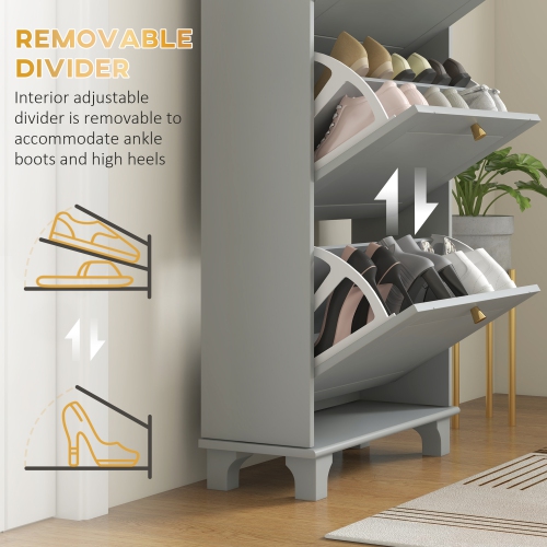 HOMCOM Narrow Shoe Cabinet with 3 Flip Drawers, Modern Shoe Storage Cabinet with Adjustable Shelves for Entryway, Hallway, Holds 12 Pairs of Shoes,