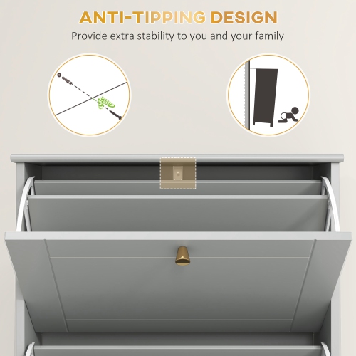 HOMCOM Narrow Shoe Cabinet with 3 Flip Drawers, Modern Shoe Storage Cabinet with Adjustable Shelves for Entryway, Hallway, Holds 12 Pairs of Shoes,