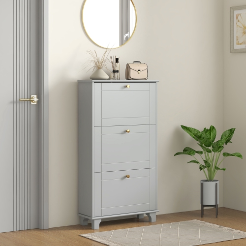 HOMCOM Narrow Shoe Cabinet with 3 Flip Drawers, Modern Shoe Storage Cabinet with Adjustable Shelves for Entryway, Hallway, Holds 12 Pairs of Shoes,