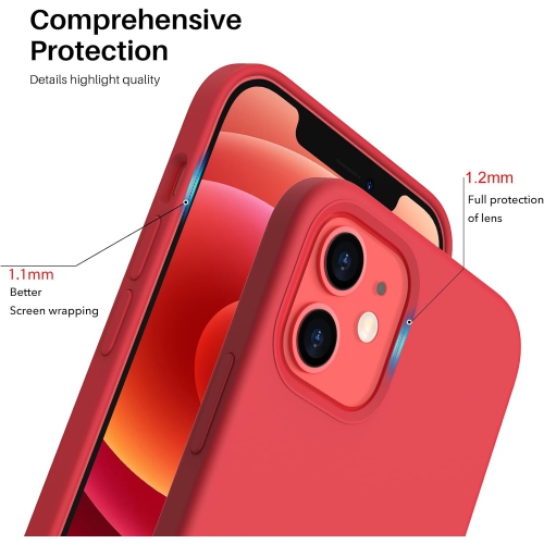 ORNARTO compatible avec l’étui iPhone 12 6,1 et l’étui iPhone 12 Pro, étui mince en silicone liquide à 3 couches de caoutchouc souple entièrement