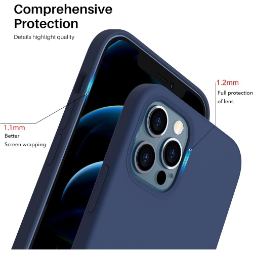 ORNARTO – compatible avec l’étui iPhone 12 6,1 et l’étui iPhone 12 Pro, étui mince en silicone liquide à 3 couches de caoutchouc souple entièrement