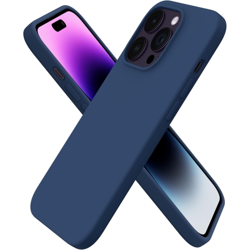 ORNARTO Compatible with iPhone 14 Pro Case 6.1, Slim Liquid Silicone 3 Layers Full Covered Soft Gel Rubber Case Protective Cover 6.1 inch-Storm Blue