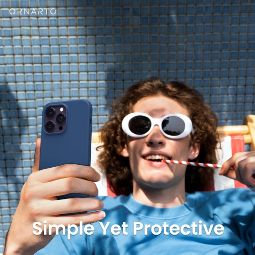 ORNARTO Compatible with iPhone 14 Pro Case 6.1, Slim Liquid Silicone 3 Layers Full Covered Soft Gel Rubber Case Protective Cover 6.1 inch-Storm Blue
