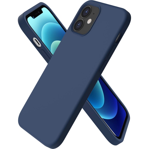 ORNARTO Compatible with iPhone 12 Mini Case, Slim Liquid Silicone 3 Layers Full Covered Soft Gel Rubber with Microfiber Case Cover 5.4 inch-Navy Blue