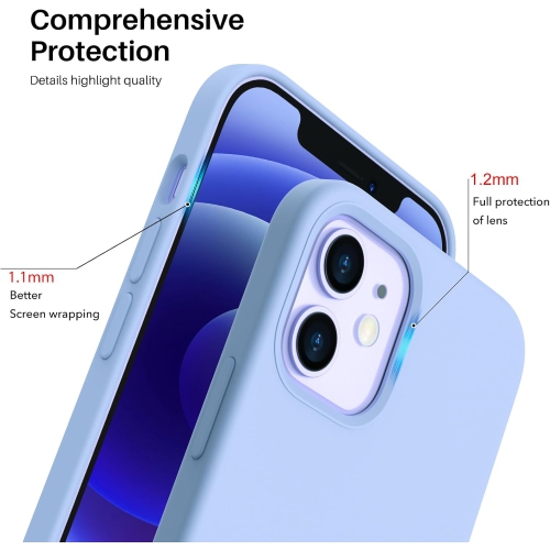 ORNARTO Compatible with iPhone 12 Mini Case, Slim Liquid Silicone 3 Layers Full Covered Soft Gel Rubber with Microfiber Case Cover 5.4 inch-Light Blue