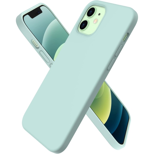 ORNARTO Compatible with iPhone 12 Mini Case, Slim Liquid Silicone 3 Layers Full Covered Soft Gel Rubber with Microfiber Case Cover 5.4 inch-Mint Green