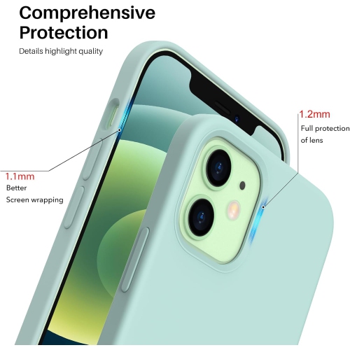 ORNARTO Compatible with iPhone 12 Mini Case, Slim Liquid Silicone 3 Layers Full Covered Soft Gel Rubber with Microfiber Case Cover 5.4 inch-Mint Green