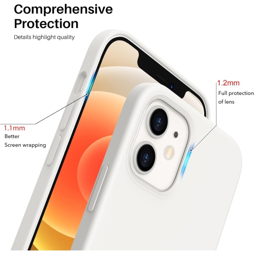 ORNARTO Compatible with iPhone 12 Mini Case, Slim Liquid Silicone 3 Layers Full Covered Soft Gel Rubber with Microfiber Case Cover 5.4 inch-White