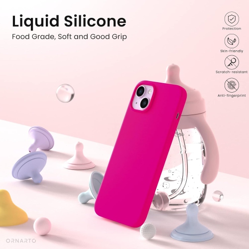 ORNARTO compatible avec l’étui iPhone 14 6,1, étui protecteur mince liquide silicone 3 couches, étui souple en caoutchouc, couverture souple, gel,