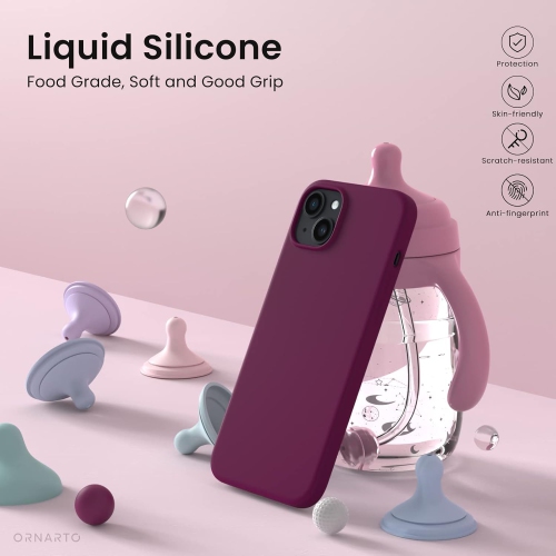 ORNARTO compatible avec l’étui iPhone 14 6,1, étui protecteur mince en silicone liquide 3 couches avec couverture souple en caoutchouc de gel, étui