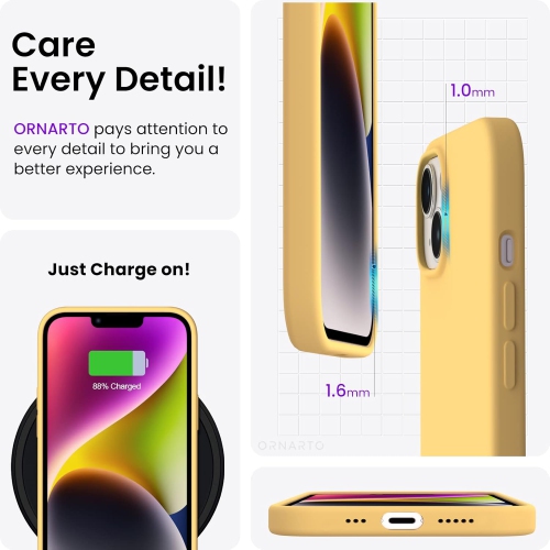 ORNARTO Compatible with iPhone 14 Case 6.1, Slim Liquid Silicone 3 Layers Full Covered Soft Gel Rubber Case Protective Cover 6.1 inch-Sunglow