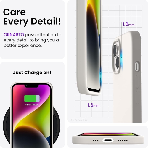 ORNARTO Compatible with iPhone 14 Case 6.1, Slim Liquid Silicone 3 Layers Full Covered Soft Gel Rubber Case Protective Cover 6.1 inch-Stone Gray