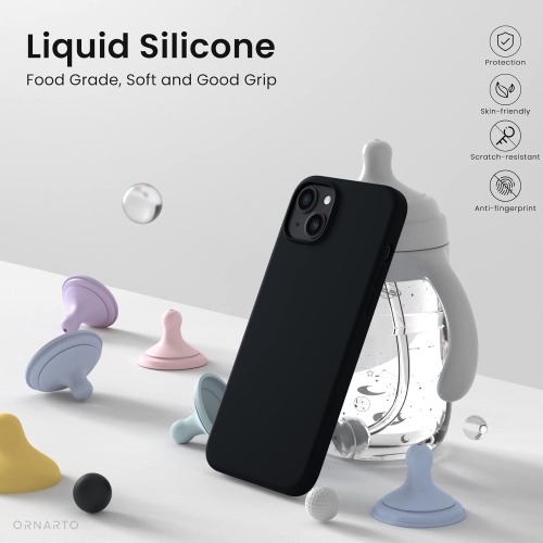 ORNARTO compatible avec l’étui iPhone 14 6,1, étui protecteur mince en silicone liquide 3 couches avec couverture souple en caoutchouc de gel, étui