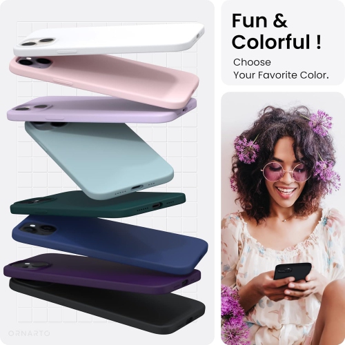 ORNARTO compatible avec l’étui iPhone 14 6,1, étui protecteur mince en silicone liquide 3 couches avec couverture souple en caoutchouc de gel, étui