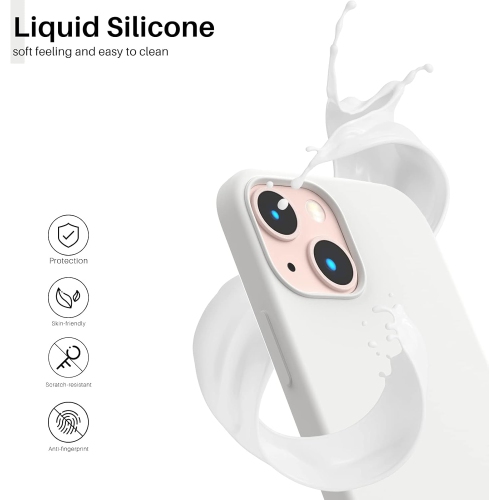 ORNARTO Compatible with iPhone 13 Mini Case, Slim Liquid Silicone 3 Layers Full Covered Soft Gel Rubber with Microfiber Case Cover 5.4 inch-White