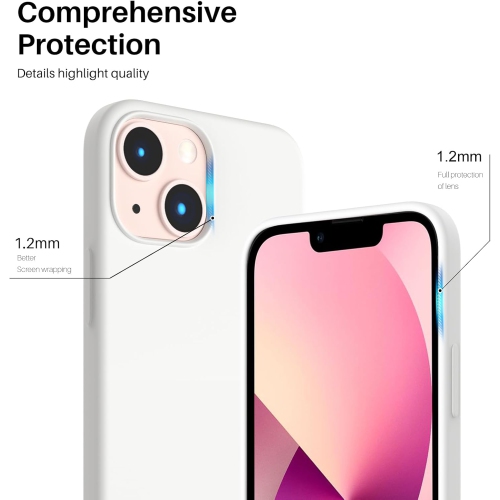 ORNARTO Compatible with iPhone 13 Mini Case, Slim Liquid Silicone 3 Layers Full Covered Soft Gel Rubber with Microfiber Case Cover 5.4 inch-White