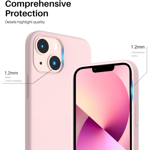 ORNARTO Compatible with iPhone 13 Mini Case, Slim Liquid Silicone 3 Layers Full Covered Soft Gel Rubber with Microfiber Case Cover 5.4 inch-Chalk Pink