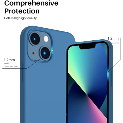ORNARTO Compatible with iPhone 13 Mini Case, Slim Liquid Silicone 3 Layers Full Covered Soft Gel Rubber with Microfiber Case Cover 5.4 inch-Blue