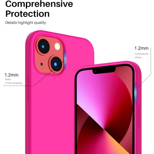 ORNARTO Compatible with iPhone 13 Mini Case, Slim Liquid Silicone 3 Layers Full Covered Soft Gel Rubber with Microfiber Case Cover 5.4 inch-Hot Pink