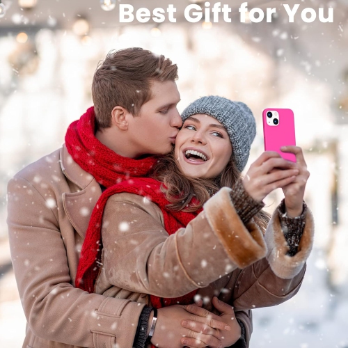 ORNARTO Compatible with iPhone 13 Mini Case, Slim Liquid Silicone 3 Layers Full Covered Soft Gel Rubber with Microfiber Case Cover 5.4 inch-Hot Pink