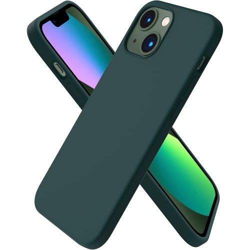 Image 1 de 6.. ORNARTO compatible avec étui iPhone 13 Mini, silicone liquide mince 3 couches, caoutchouc gel doux, étui microfibre 5,4&nbsp;po-Vert olive