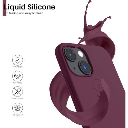ORNARTO Compatible with iPhone 13 Mini Case, Slim Liquid Silicone 3 Layers Full Covered Soft Gel Rubber with Microfiber Case Cover 5.4 inch-WineRed