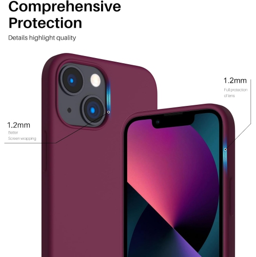 ORNARTO Compatible with iPhone 13 Mini Case, Slim Liquid Silicone 3 Layers Full Covered Soft Gel Rubber with Microfiber Case Cover 5.4 inch-WineRed