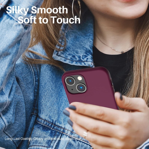 ORNARTO Compatible with iPhone 13 Mini Case, Slim Liquid Silicone 3 Layers Full Covered Soft Gel Rubber with Microfiber Case Cover 5.4 inch-WineRed