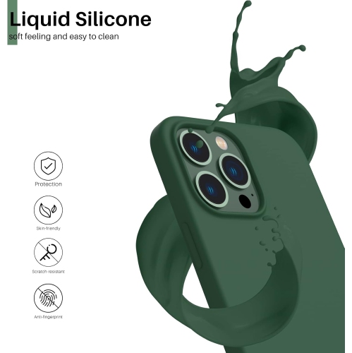 ORNARTO Compatible with iPhone 13 Pro Max Case 6.7", Slim Liquid Silicone 3 Layers Full Covered Soft Gel Rubber Case Cover 6.7 inch-Clover Green