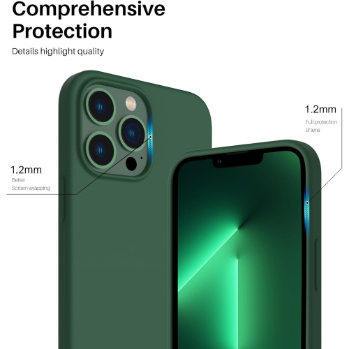 ORNARTO Compatible with iPhone 13 Pro Max Case 6.7", Slim Liquid Silicone 3 Layers Full Covered Soft Gel Rubber Case Cover 6.7 inch-Clover Green
